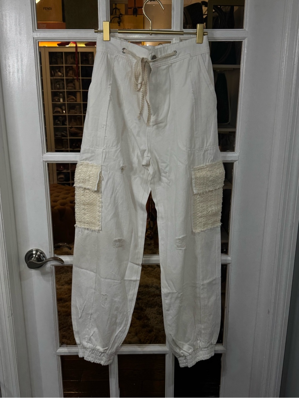▫️🌻 NEW POL BESTSELLER! White distressed lounge crotchet pocket cargo joggers🌻▫️ - Picture 3 of 11